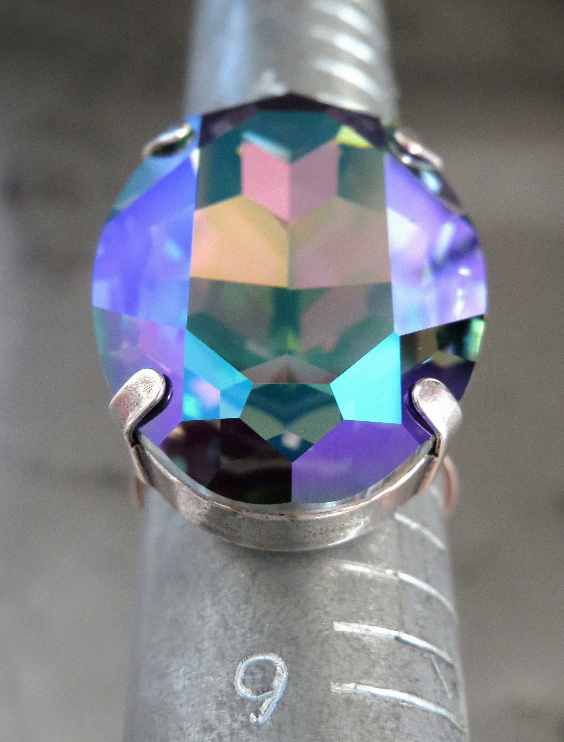 WICKED B*TCH - Oval Crystal Ring with Green, Purple, Aqua