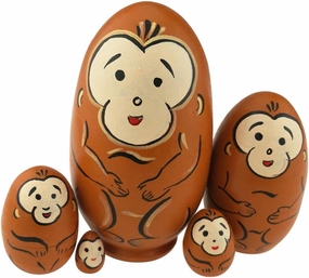 Winterworm Cute Egg Shape Animal Theme Handmade Wooden Russian Nesting Dolls Matryoshka Dolls Set 5 Pieces for Kids Toy Birthday Christmas Easter Gift Home Decoration-Monkey