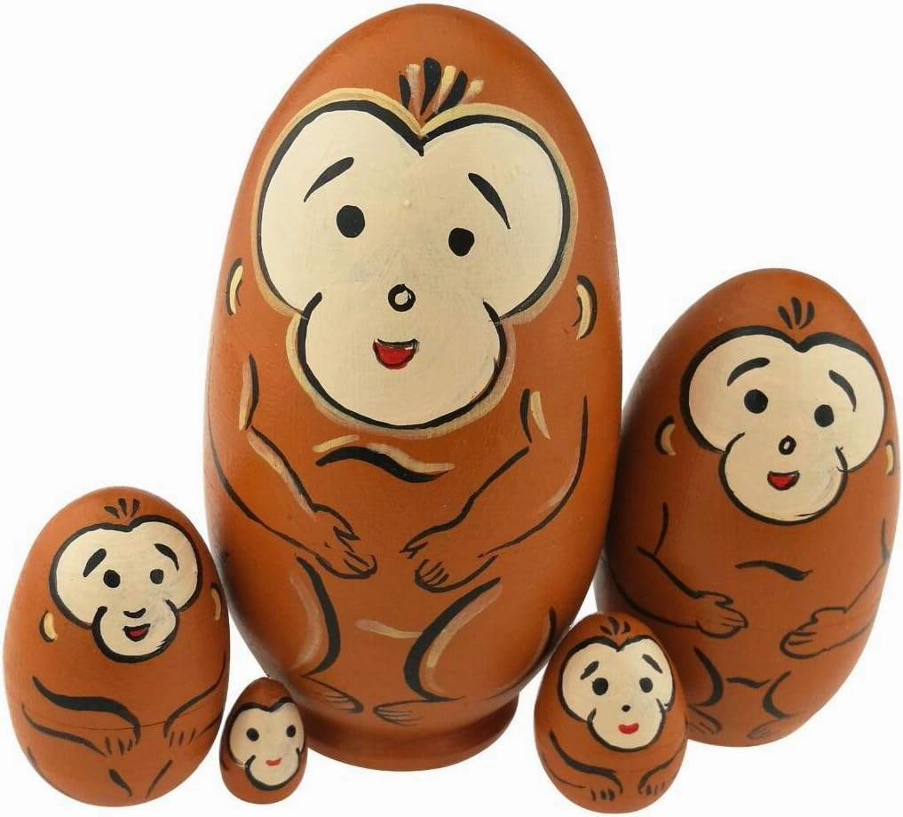 Winterworm Cute Egg Shape Animal Theme Handmade Wooden Russian Nesting Dolls Matryoshka Dolls Set 5 Pieces for Kids Toy Birthday Christmas Easter Gift Home Decoration-Monkey