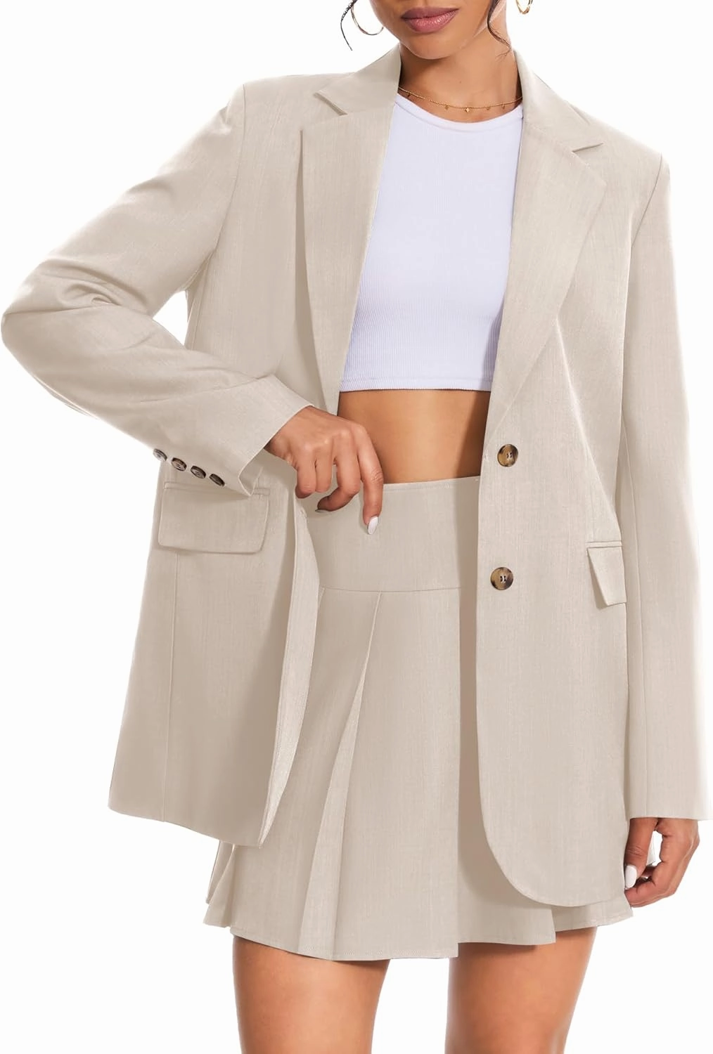 Women's 2 Piece Skirt Sets Business Casual Blazer Suit Mini Pleated Skorts Button Jackets Matching Outfits