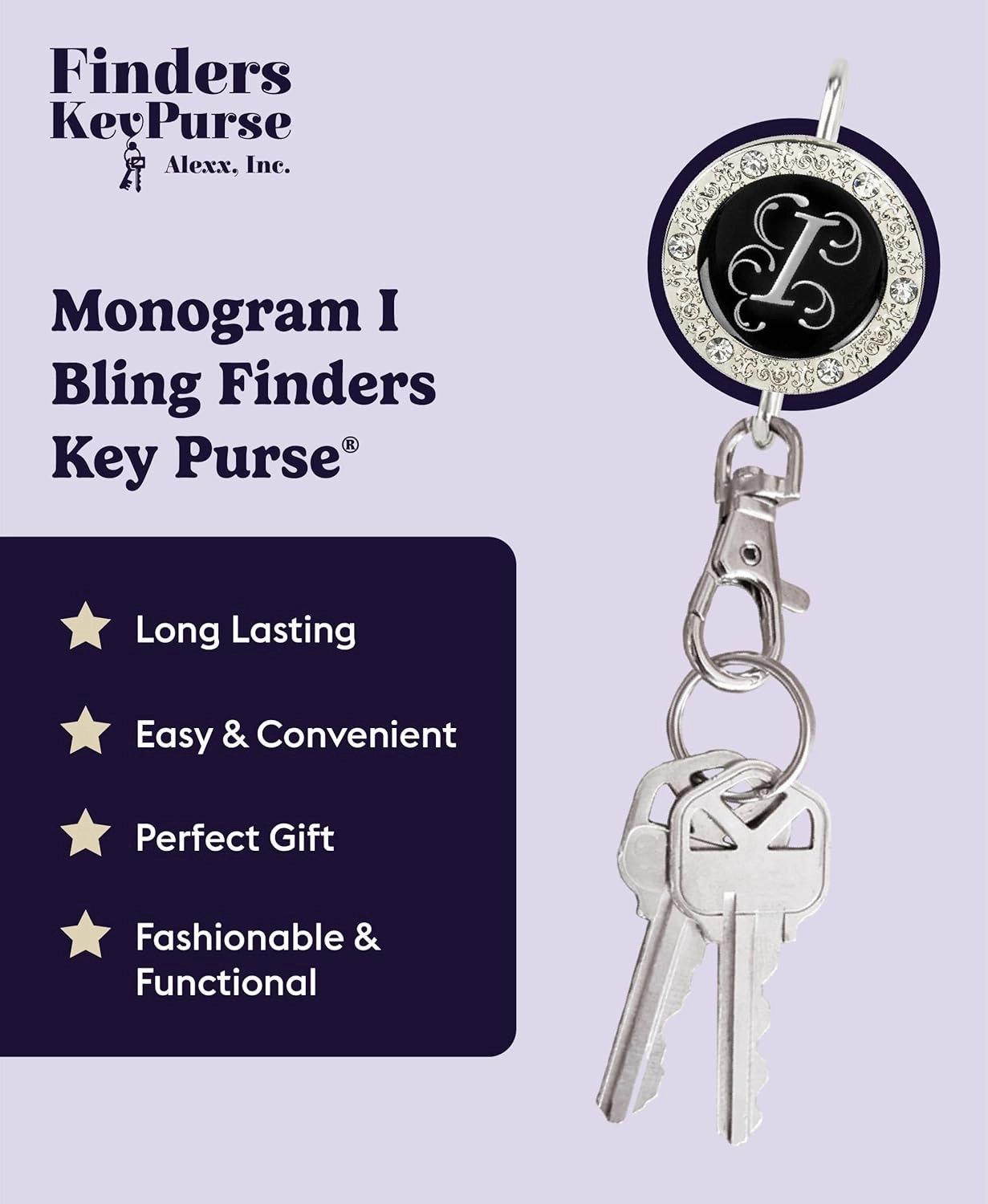Women’s Bag Charm Key Finder, Car Keychain Hook, Cute Purse Organizer & Tote Bag Accessories, Gifts for Mom - Monogram Letter