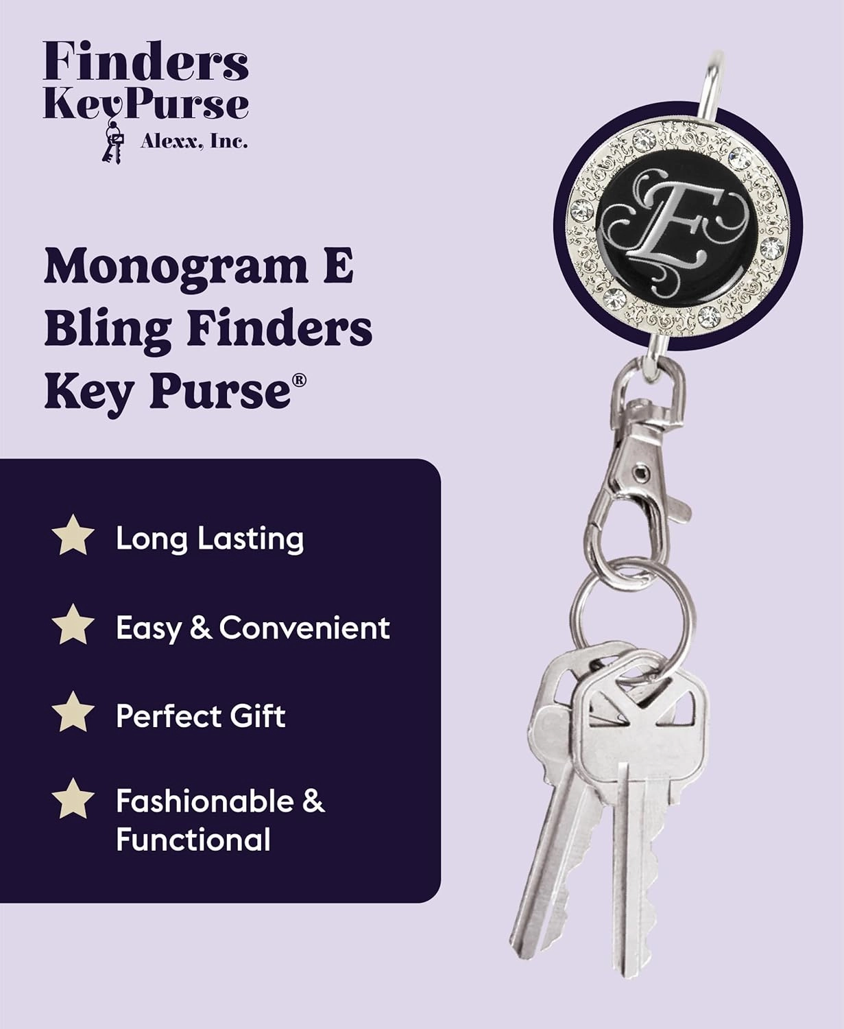 Women’s Bag Charm Key Finder, Car Keychain Hook, Cute Purse Organizer & Tote Bag Accessories, Gifts for Mom - Monogram Letter