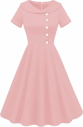 Women's Vintage 1950s Lapel Neck Short Sleeve Single Breasted Button Dress Elegant Going Out Party Midi Dresses