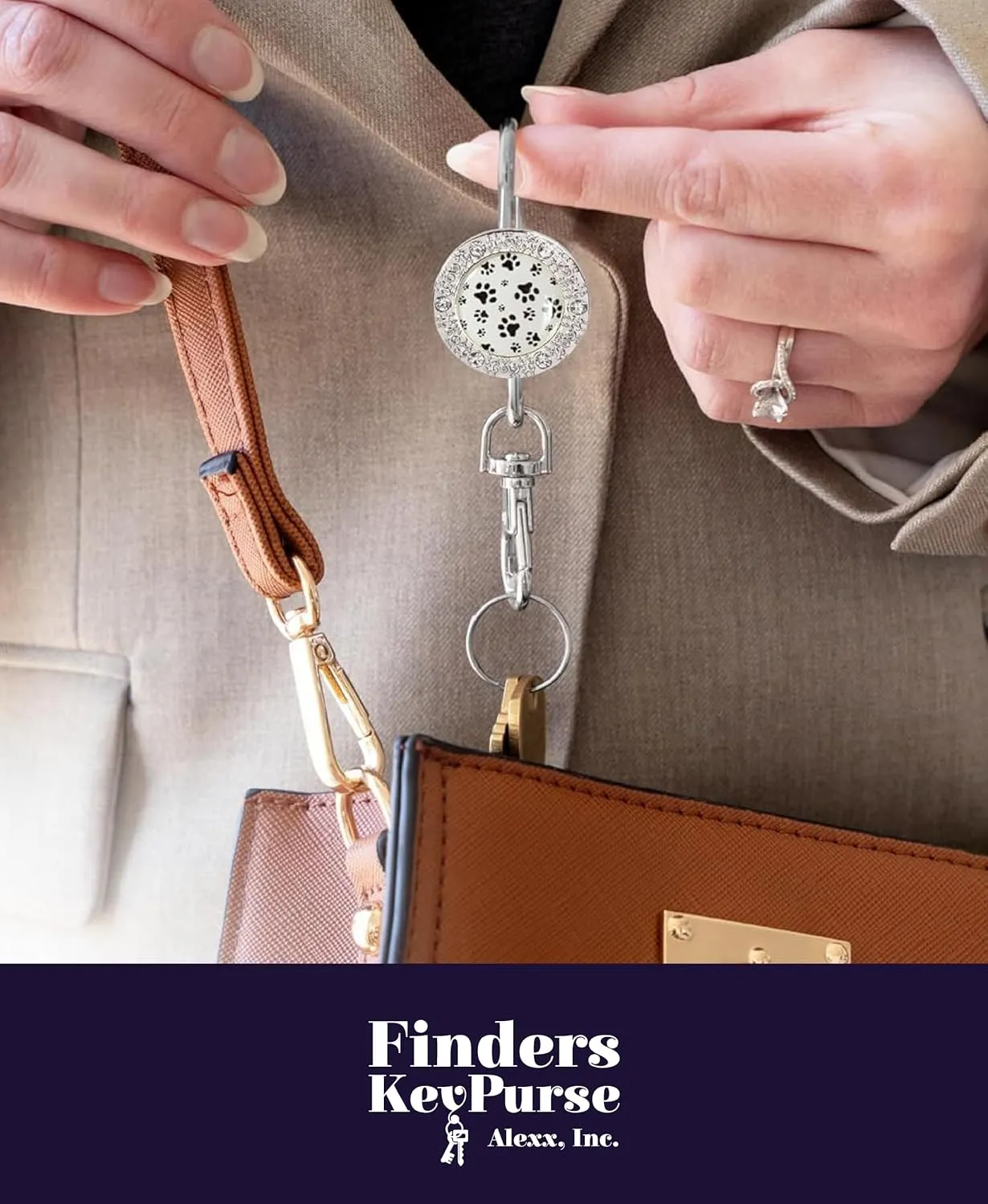 Women’s Bag Charm Key Finder, Car Keychain Hook, Cute Purse Organizer & Tote Bag Accessories, Gifts for Mom - Bling