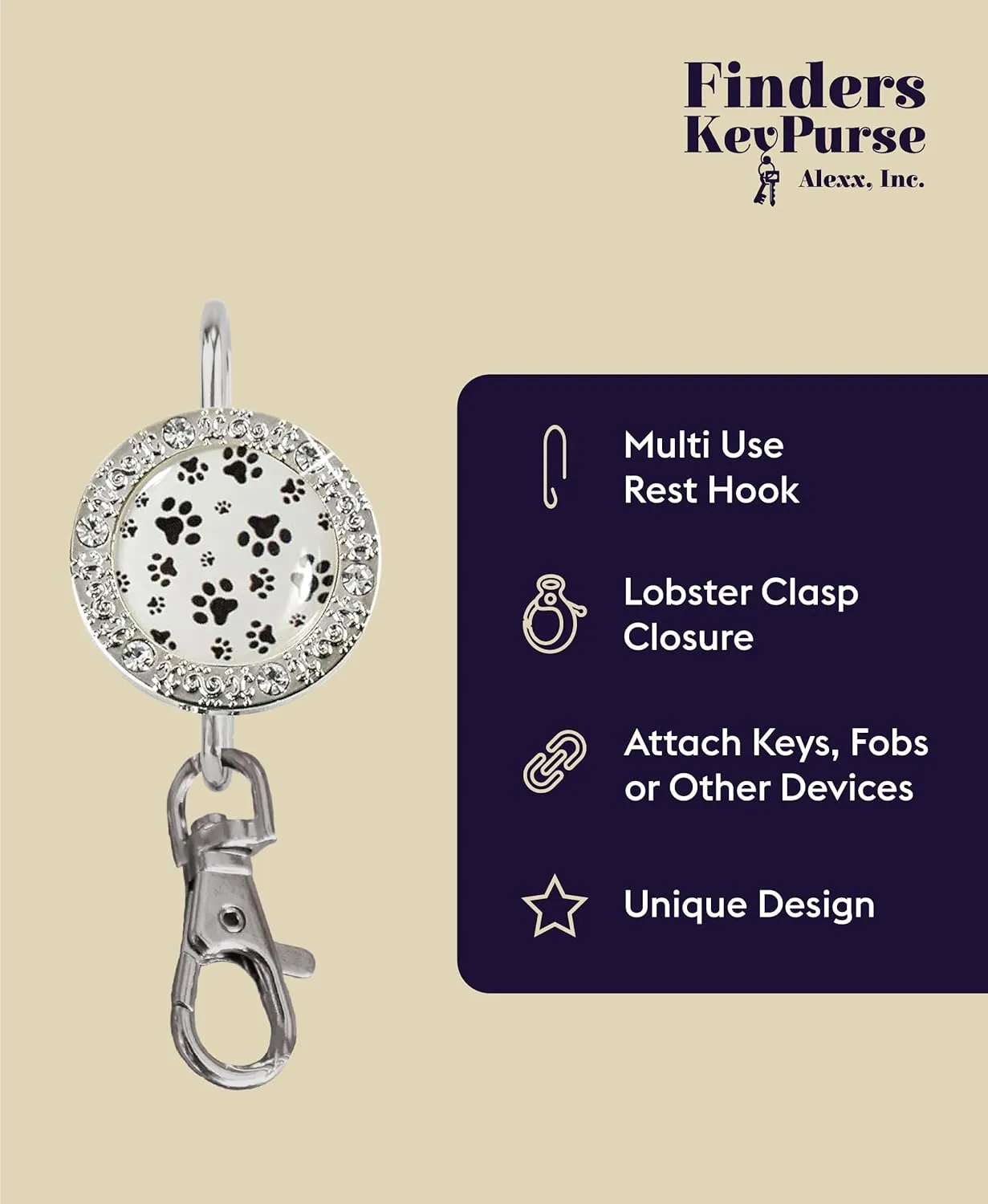 Women’s Bag Charm Key Finder, Car Keychain Hook, Cute Purse Organizer & Tote Bag Accessories, Gifts for Mom - Bling