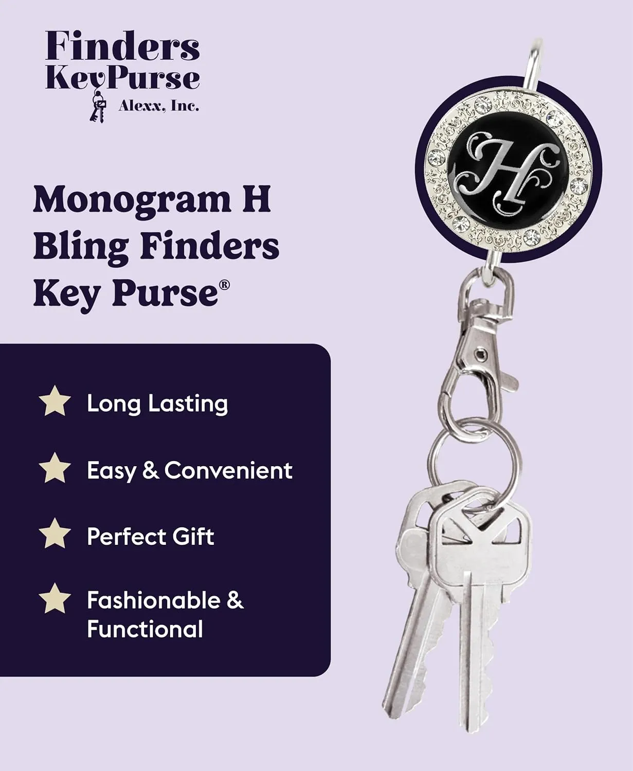 Women’s Bag Charm Key Finder, Car Keychain Hook, Cute Purse Organizer & Tote Bag Accessories, Gifts for Mom - Monogram Letter