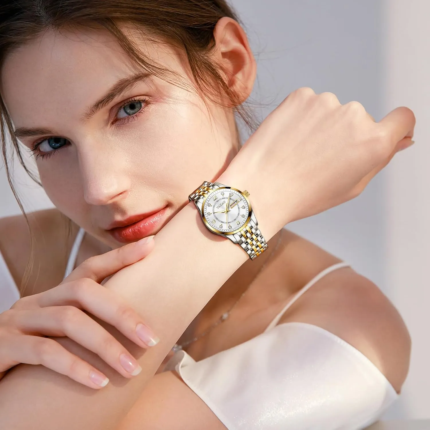 Womens Watch Fashion Dress Waterproof Silver Watches for Women Casual Easy Read Quartz Analog Women's Watch Two Tone Stainless Steel Ladies Watches with Day Date