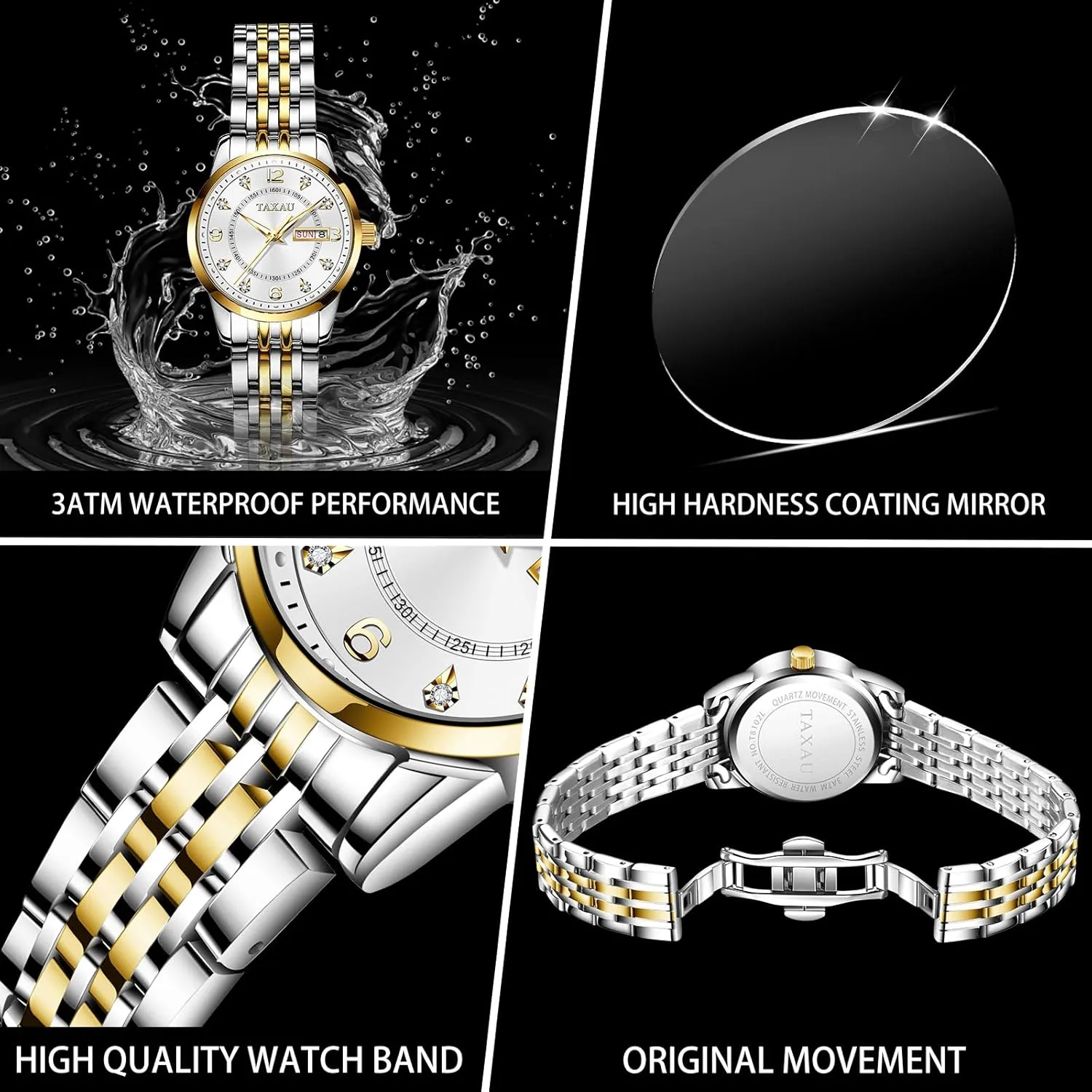 Womens Watch Fashion Dress Waterproof Silver Watches for Women Casual Easy Read Quartz Analog Women's Watch Two Tone Stainless Steel Ladies Watches with Day Date