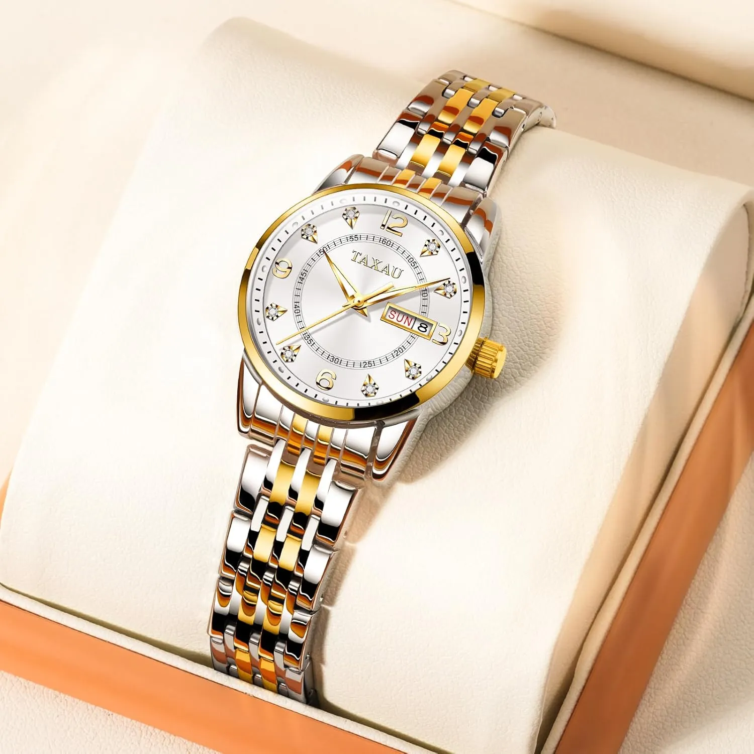 Womens Watch Fashion Dress Waterproof Silver Watches for Women Casual Easy Read Quartz Analog Women's Watch Two Tone Stainless Steel Ladies Watches with Day Date