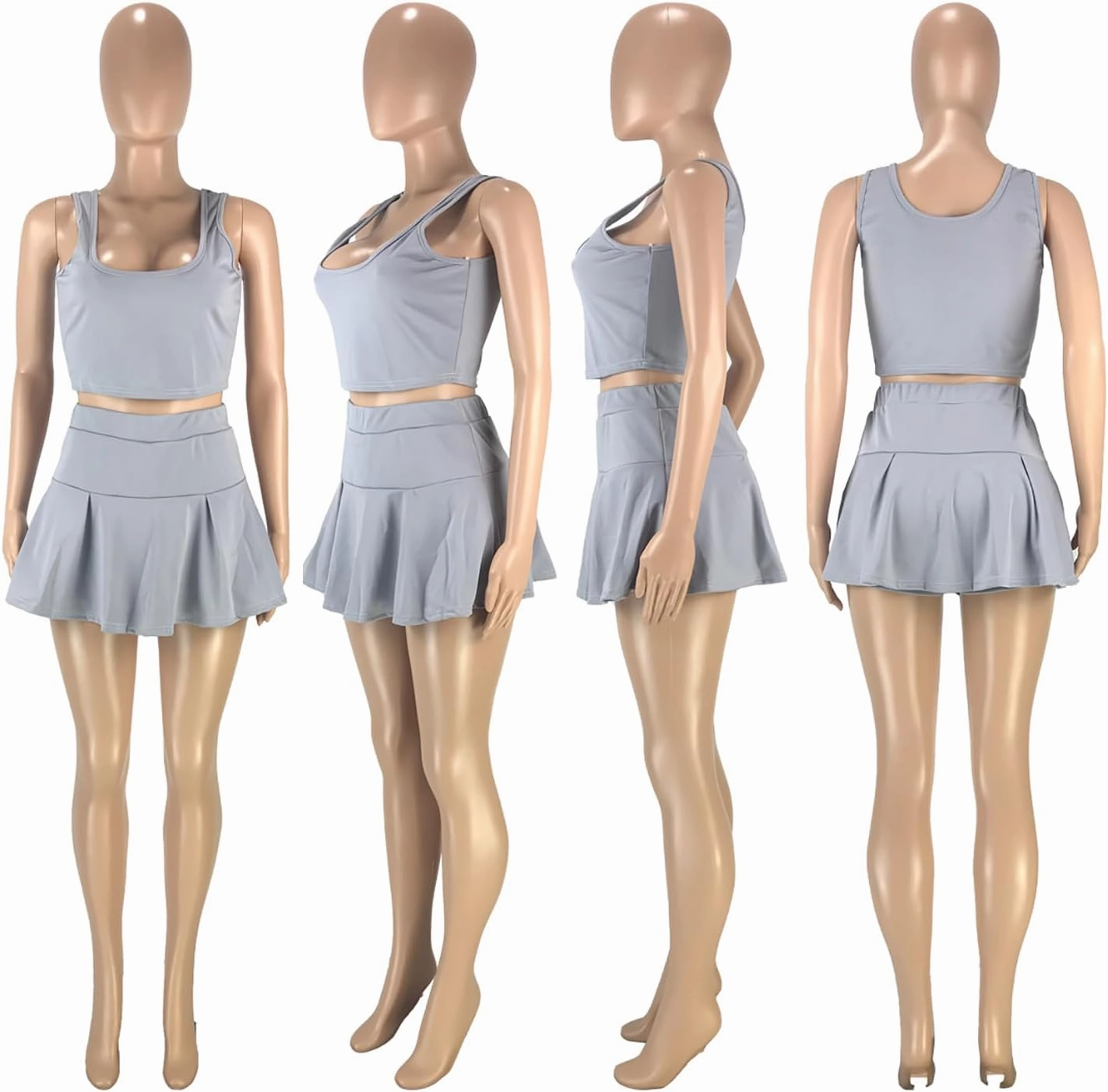 Womens Casual Sports 2 Piece Outfits Skirt Sets Athletic Tank Crop Top Mini Pleated Tennis Golf Skorts Skirts Activewear
