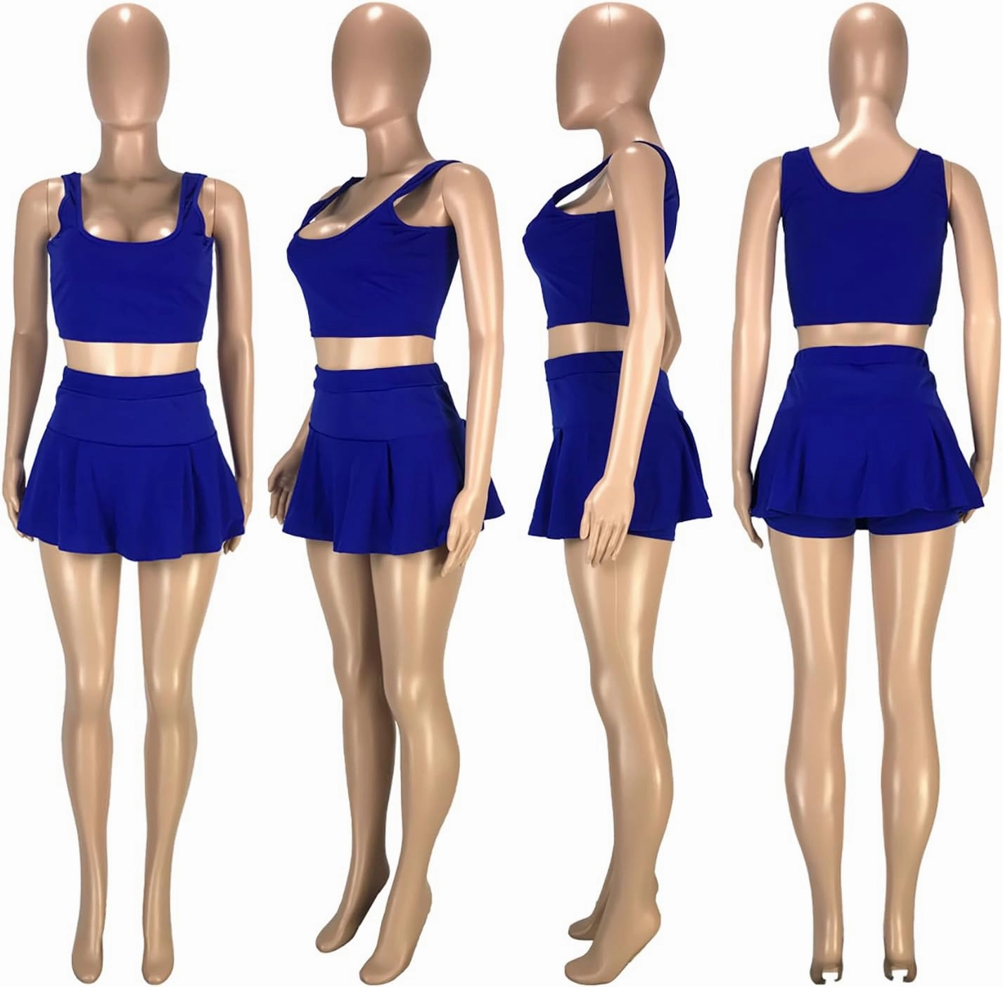Womens Casual Sports 2 Piece Outfits Skirt Sets Athletic Tank Crop Top Mini Pleated Tennis Golf Skorts Skirts Activewear