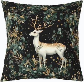 Wonderland Deer Pillow Cover Watercolor Botanical Green Yellow Leaves Cushion Cover for Kids Teens Adults Cute Cartoon Wild Animal Rustic Style Pillow Case for Bedroom 18x18 Inch