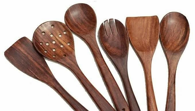 Wood Chop Sheesham Wood Serving Spoons Spatula for Non Stick Cookware (Set of 6)