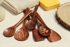 Wood Chop Sheesham Wood Serving Spoons Spatula for Non Stick Cookware (Set of 6)