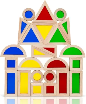Wooden Building Blocks Set for Kids | 24pcs Geometry Wooden Blocks Enhancing Kid’s Creativity, Imagination, & Awareness of Colors | Educational Toy Creating Perfect Bond for Parents & Child!