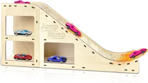 Wooden Toy Cars Jump Ramp, Toy Car Track Set for Hot Wheels, Race Cars Track for Hot Wheels and Diecast Cars, Wood Jump Ramp for Hot Wheels Cars, Playing Storage Display Race Track Set