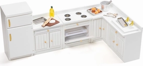 Wooden Dollhouse Furniture 1 12 Scale - Doll House Furniture Toys for Dollhouse Kitchen Incl Cabinets & Refrigerator & Mixing Bowls & Cake Pans and Other Miniture House Furniture