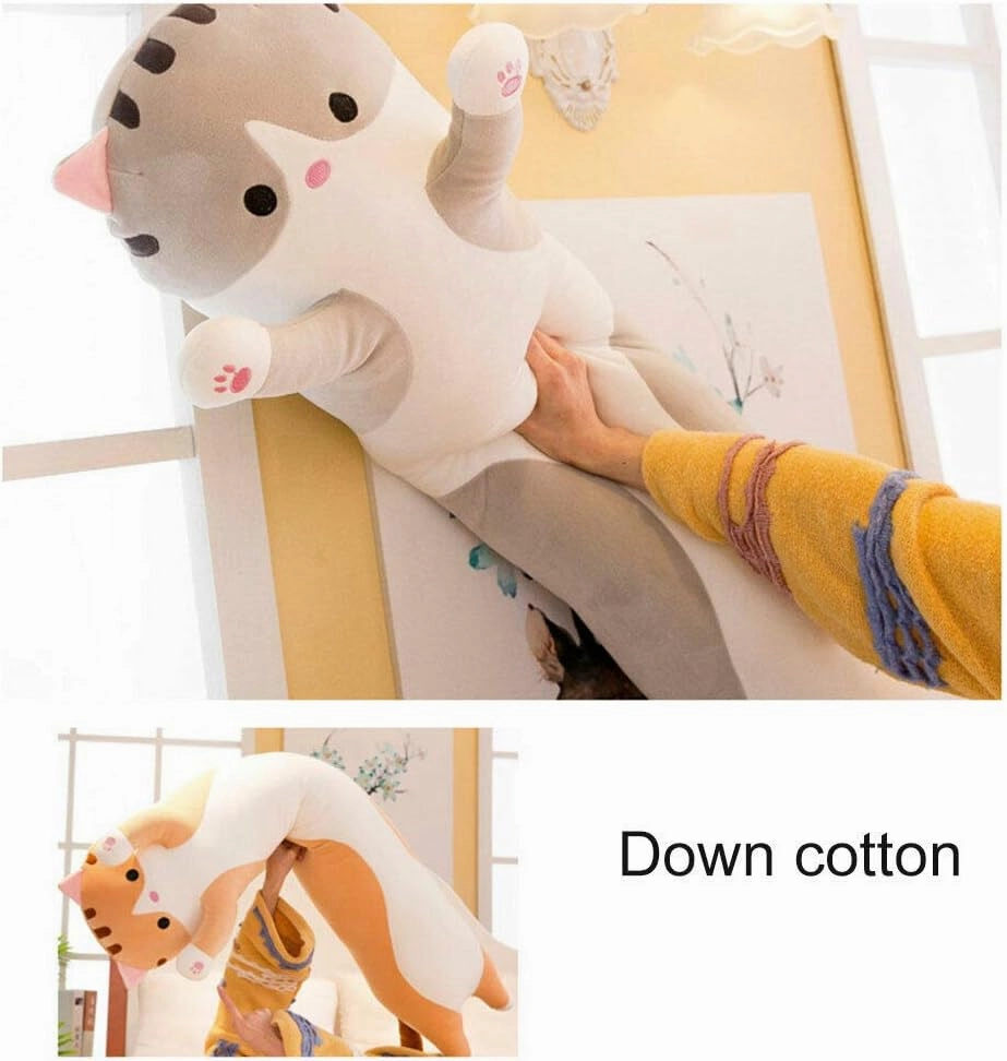 WUYU Lovely Plush Cat Doll Cute Cartoon Soft Stuffed Kitten Pillow Long Throw Sleeping Pillow Doll Toy Gift for Kids Girlfriend Multiple Size (Grey,130cm/51.1in)