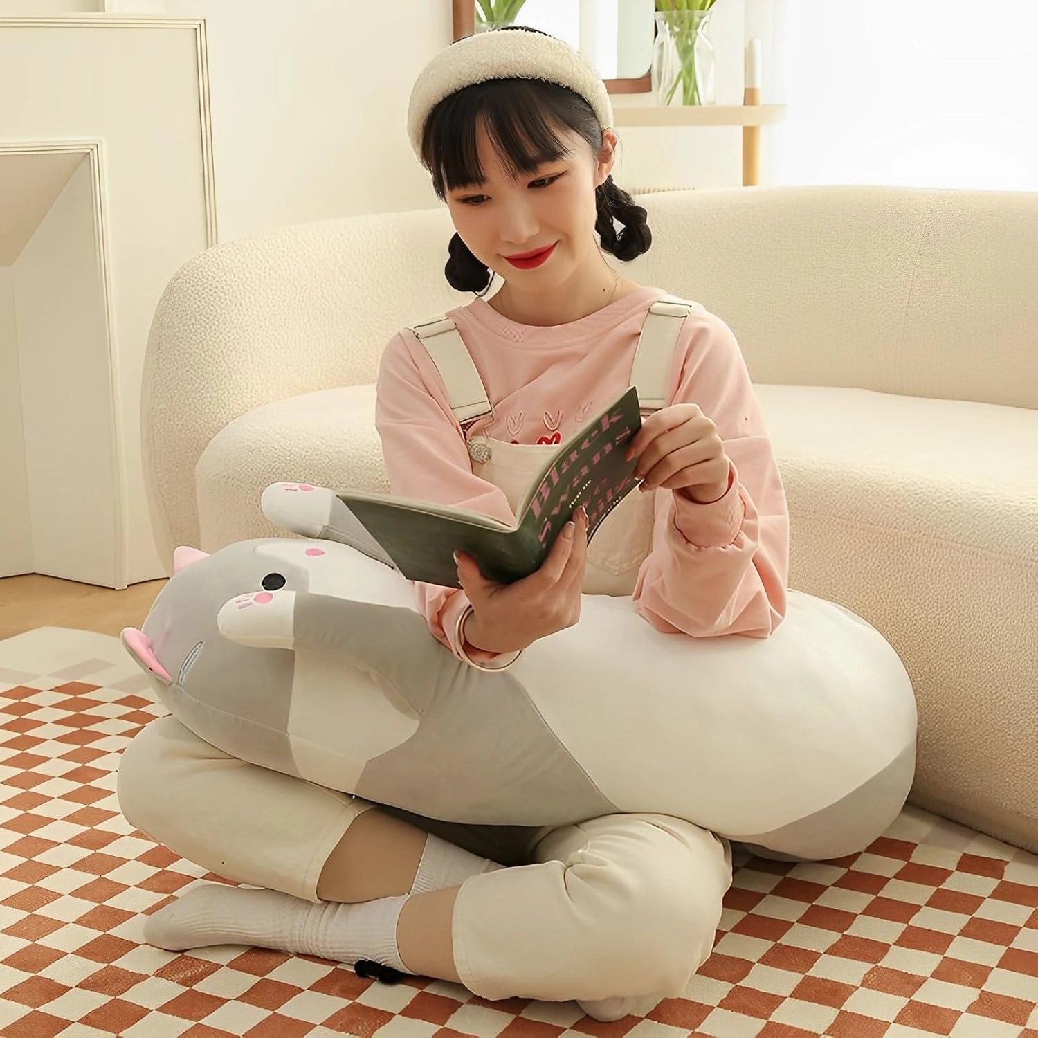 WUYU Lovely Plush Cat Doll Cute Cartoon Soft Stuffed Kitten Pillow Long Throw Sleeping Pillow Doll Toy Gift for Kids Girlfriend Multiple Size (Grey,130cm/51.1in)