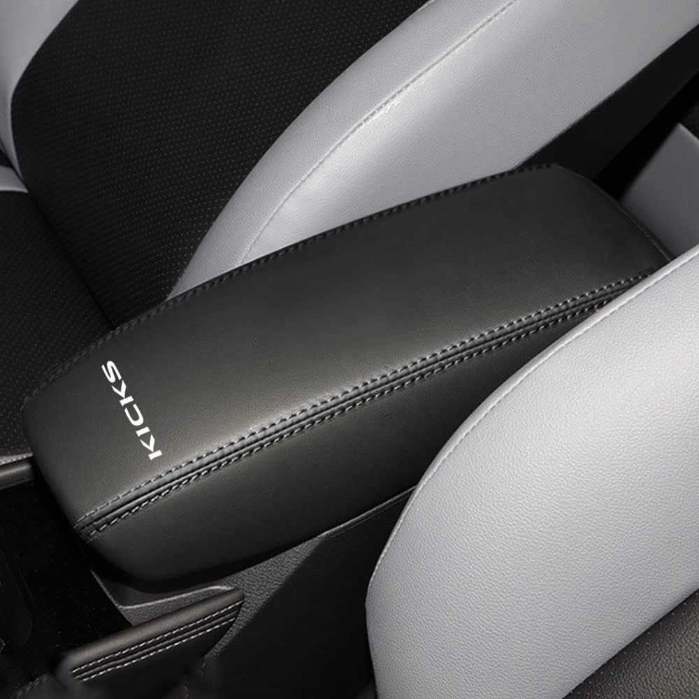 XITER 1PC Leather Center Console Cover Armrest Pad Protector Waterproof Anti-Scratch Armrest Box Cover for Nissan Kicks 2018 2019 2020 2021 2022 2023 2024 2025 (Not Fit for S)-Black Stitches