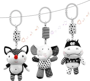 XIXILAND Black and White High Contrast Baby Toys 0-3 Months for Newborn Car Seat Toy Stroller Toy Hanging Rattle Infant Toys with Wind Chimes for 0 3 6 9 12 Months Boys Girls