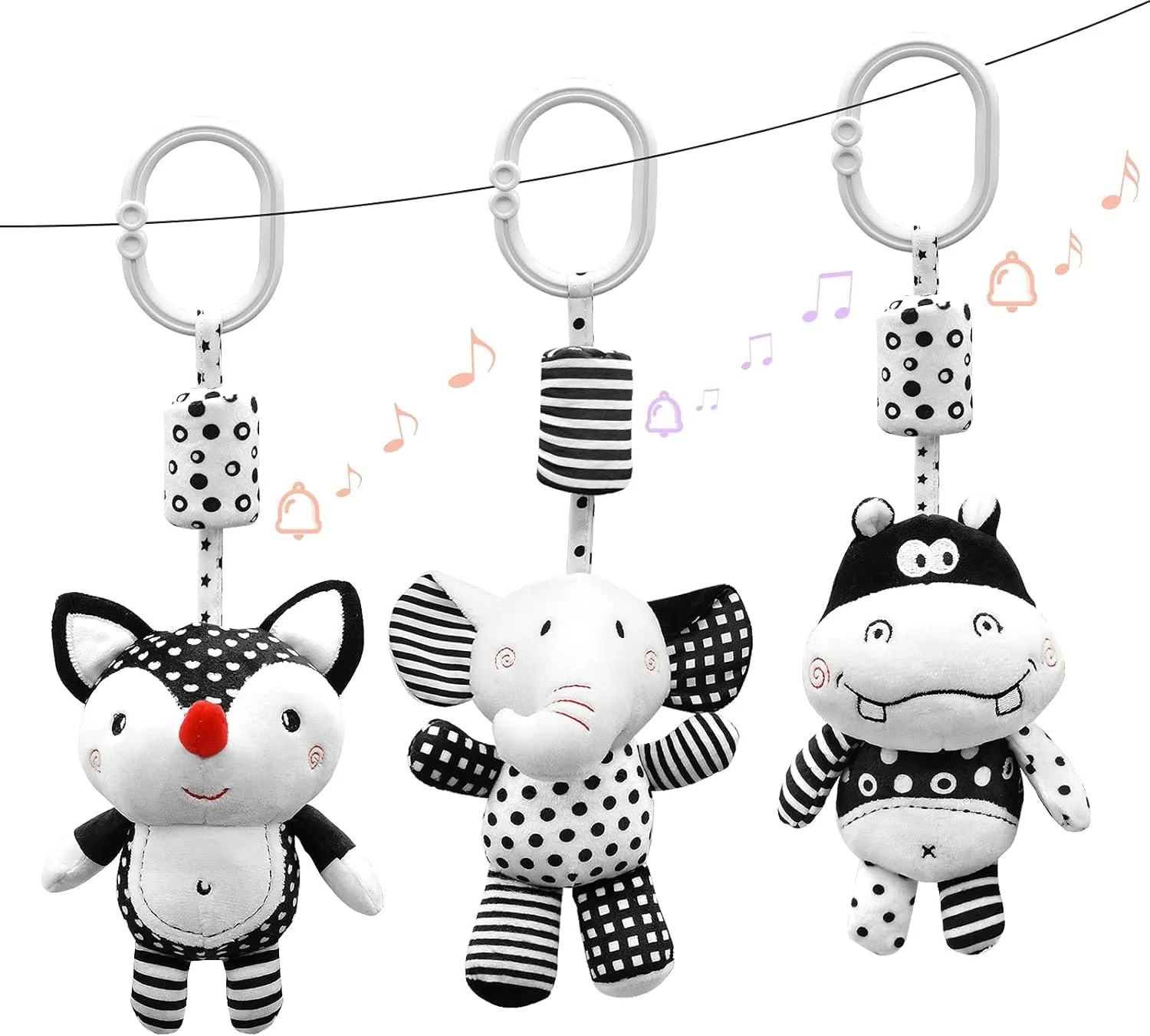 XIXILAND Black and White High Contrast Baby Toys 0-3 Months for Newborn Car Seat Toy Stroller Toy Hanging Rattle Infant Toys with Wind Chimes for 0 3 6 9 12 Months Boys Girls