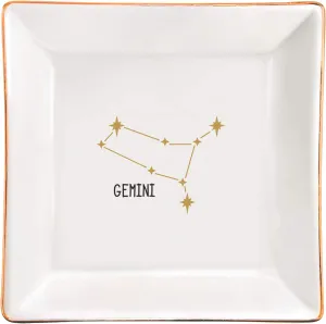 XJF Gemini Zodiac Ring Dish, Astrology Sign Ring or Necklace Ceramic Trinket Tray, Constellation Gifts for Women, Astrology Birthday Gift for Her - Gemini