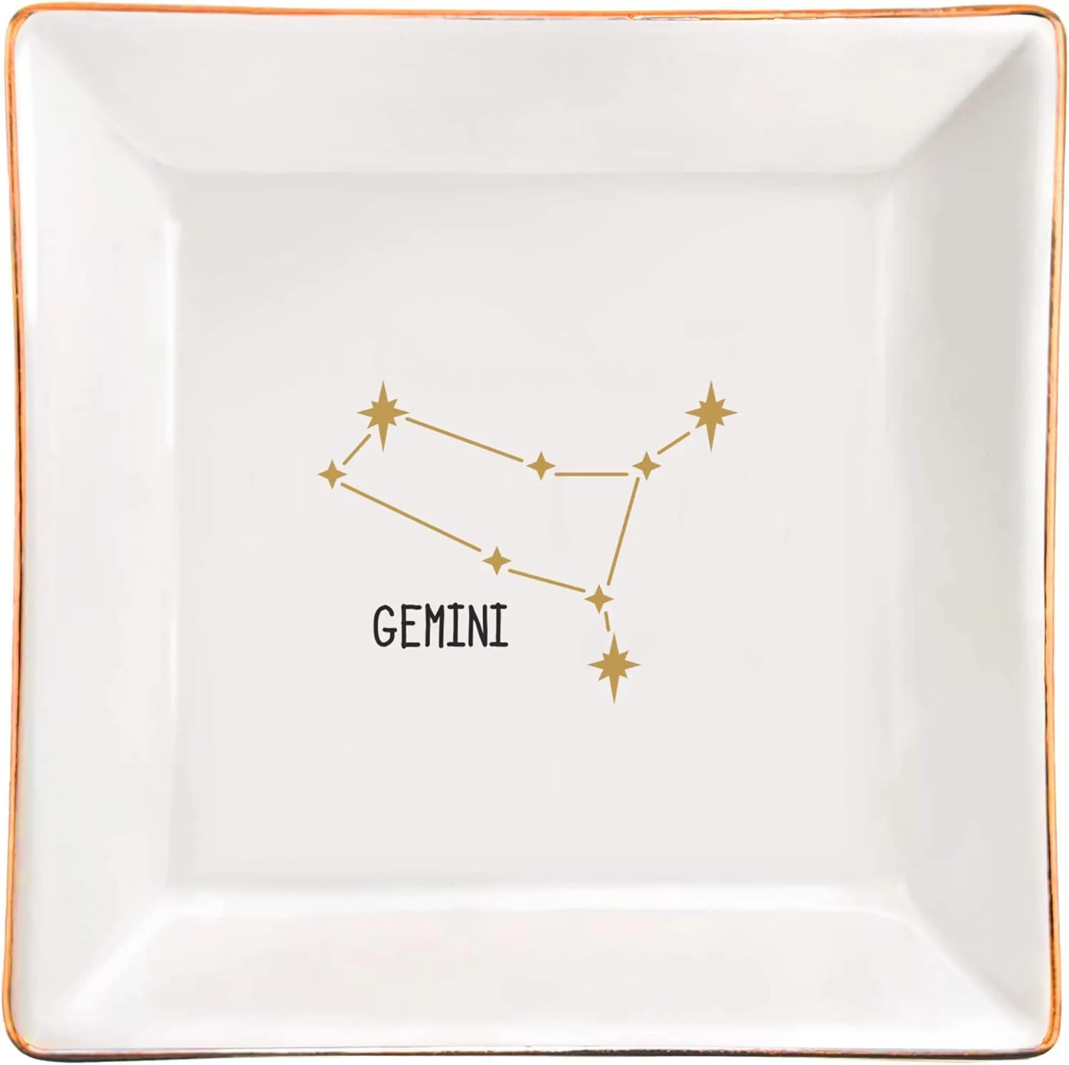XJF Gemini Zodiac Ring Dish, Astrology Sign Ring or Necklace Ceramic Trinket Tray, Constellation Gifts for Women, Astrology Birthday Gift for Her - Gemini