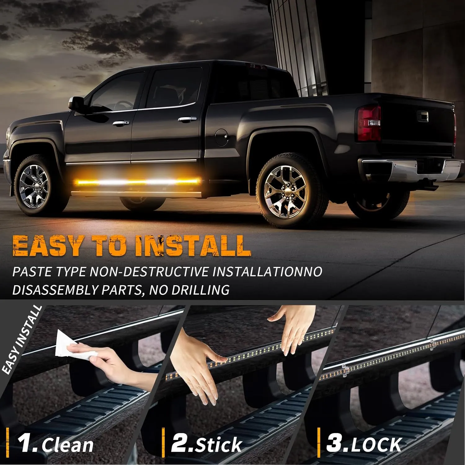 XRIDONSEN 2PCS 60 inch Emergency Truck Strobe Lights Strip 720 LED Running Board Lights Amber White Flashing Warning Hazard Safety Side Step Lights for Trucks Construction Vehicles Pickup SUV Jeep