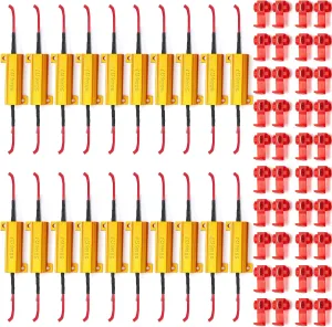 Xuhal 20 Pack 50W 6ohm Load Resistor Turn Signal LED Kit Fix Fast Flash Blink Error Code Flickering Resistor for LED Lights Bulb Headlights Tail Light License Plate DRL(Gold)