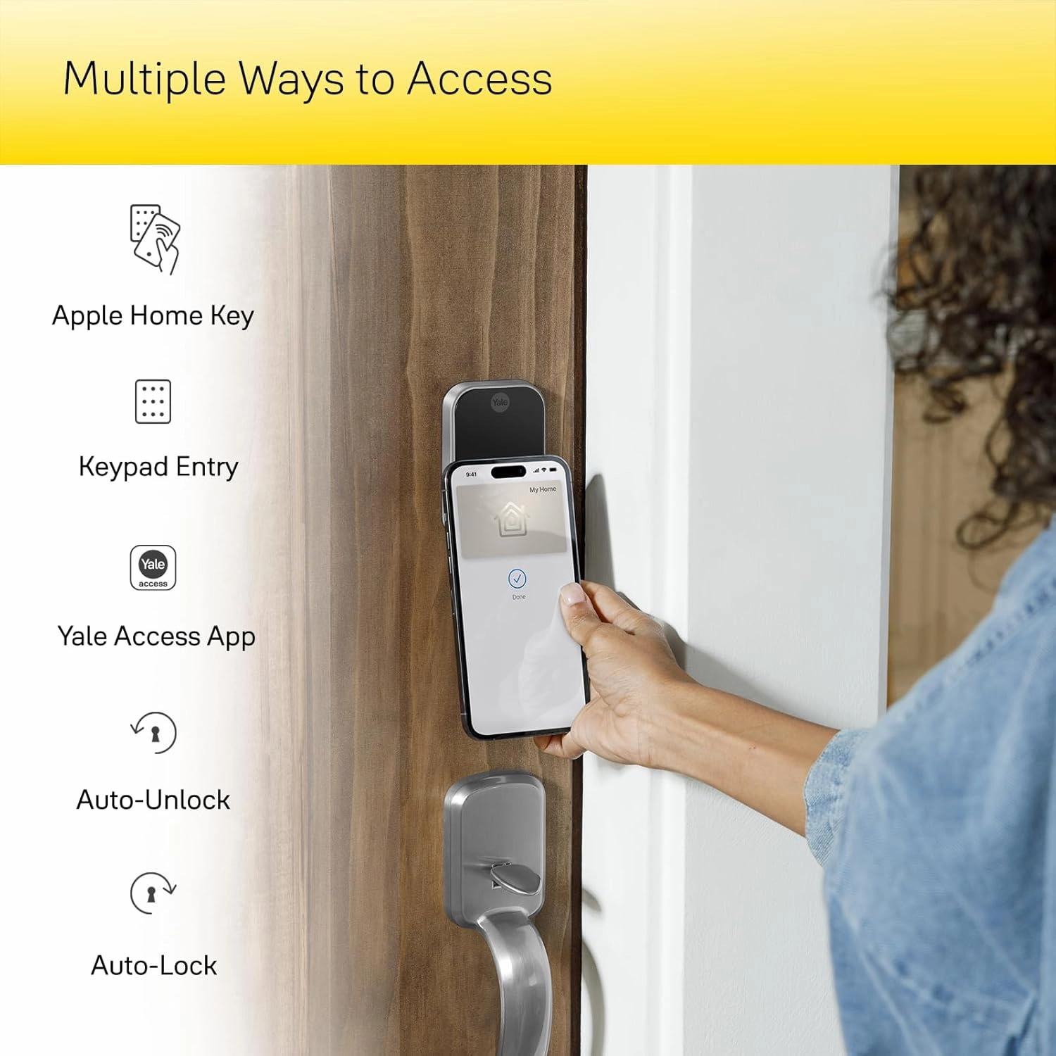 Yale Assure Lock 2 Plus Apple Home Keys, Nickel Keyless Entry Door Lock with Keypad for Code Entry Lock and Auto-Unlock (No Wi-Fi) Remote Access Requires Apple Home Hub via HomeKit, ‎YRD450-N-BLE-619