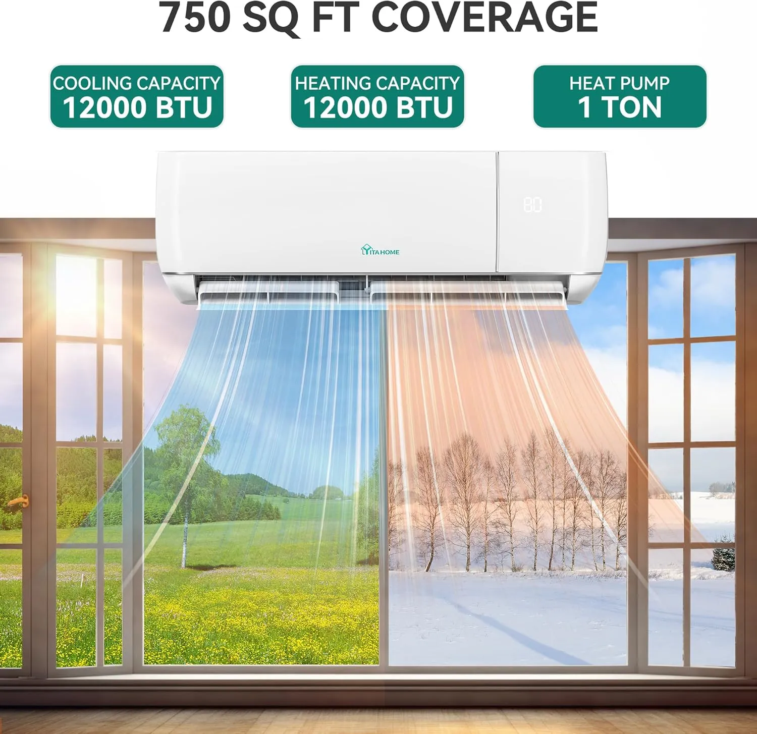 YITAHOME 12000 BTU Mini Split Air Conditioner Heat Pump System, Wifi Enabled 20 SEER2 115V Ductless AC Cool Up to 750 Sq. Ft, Compatible with Alexa, Complete Installation Kit, White