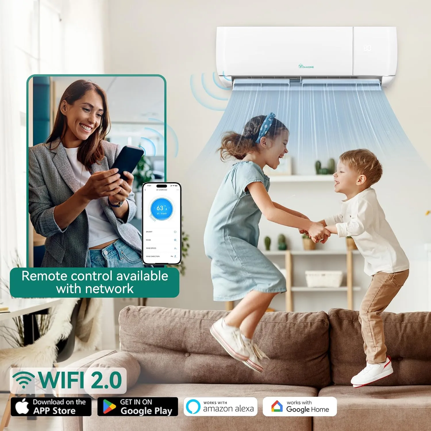YITAHOME 12000 BTU Mini Split Air Conditioner Heat Pump System, Wifi Enabled 20 SEER2 115V Ductless AC Cool Up to 750 Sq. Ft, Compatible with Alexa, Complete Installation Kit, White