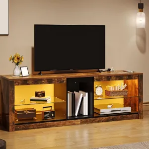 YITAHOME TV Stand w/LED Lights for TVs up to 60/55 inch, Gaming Entertainment Center with Outlets Glass Shelves RGB Modes, Modern TV Stand for Living Room, TV Console with Storage, Black