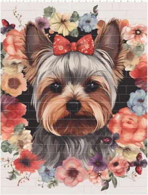 Yorkie Floral Building Block Puzzle Personalized Building Bricks for Adults Square Shaped DIY Brick Block Puzzles Valentine's Day Gifts for Home Decor Brick Puzzle