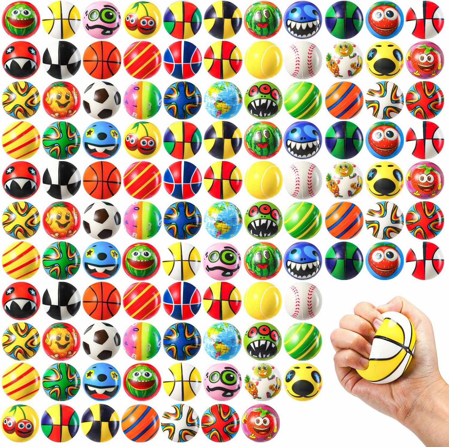 Yunsailing 108 Pcs Mini Stress Balls Bulk 2.4'' Sensory Fidget Ball Treasure Box Prizes Soft Assorted Stress Relief Toys for Hand Wrist Finger Exercise Adult Teen Party Favor Classroom