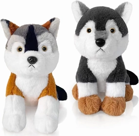 Zomiboo 2 Pieces Wild Grey Wolf Plush Stuffed Animal 10 Inch Realistic Wild Wolf Plush Toy Lifelike Plush Wolf Stuffed Animal Toy Gifts for Kids
